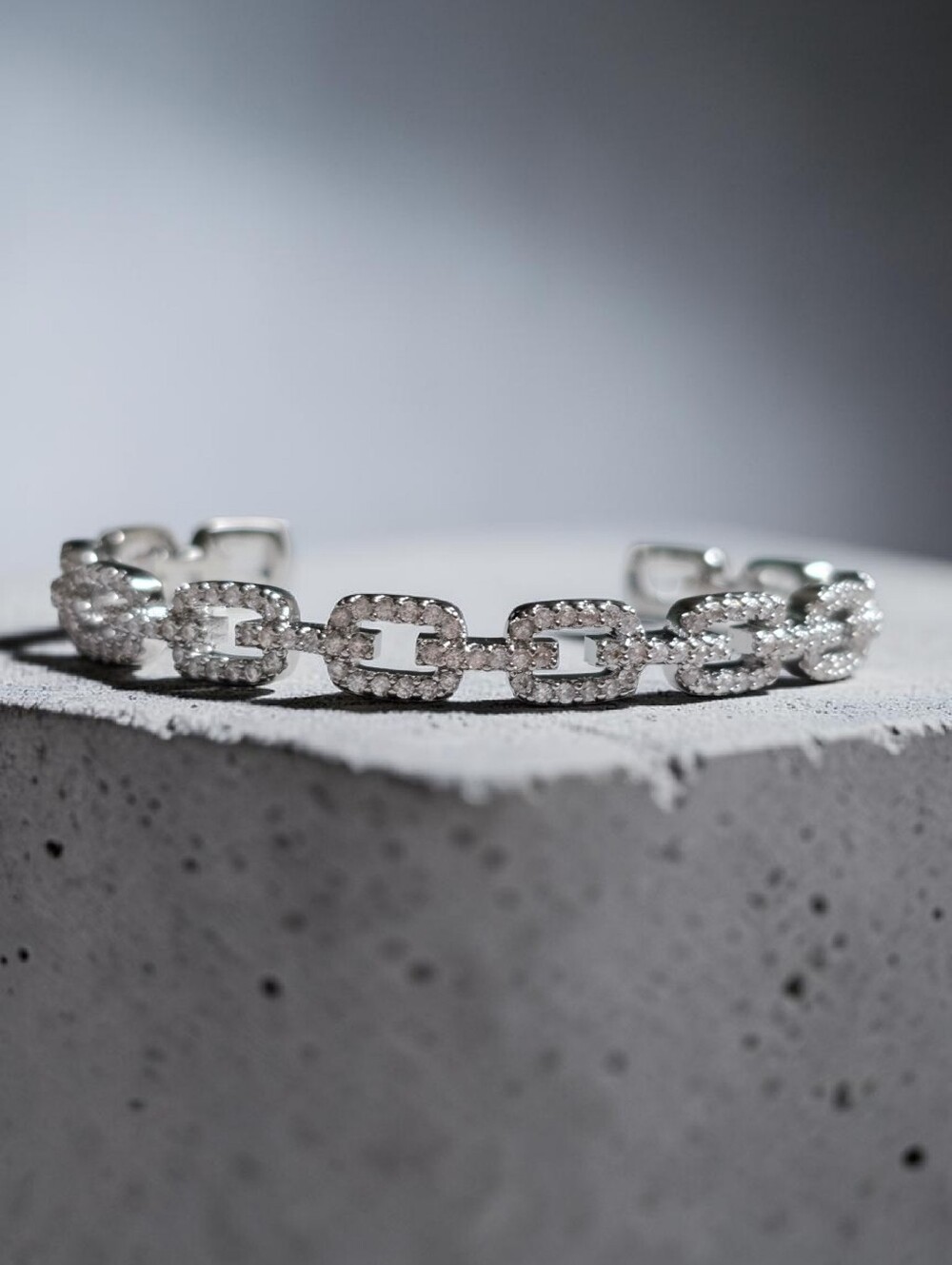 Pave Square Link Chain Cuff Bracelet